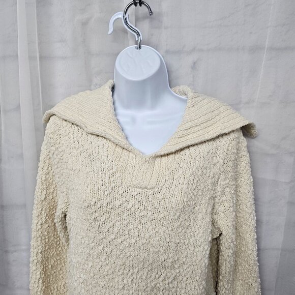 J Jill Cream Popcorn Chenille Sweater Fisherman Shawl Collar Preppy M - Picture 2 of 12